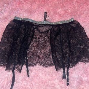 NWT VERY SEXY Victoria’s Secret black lace skirt rhinestone garter belt lingerie